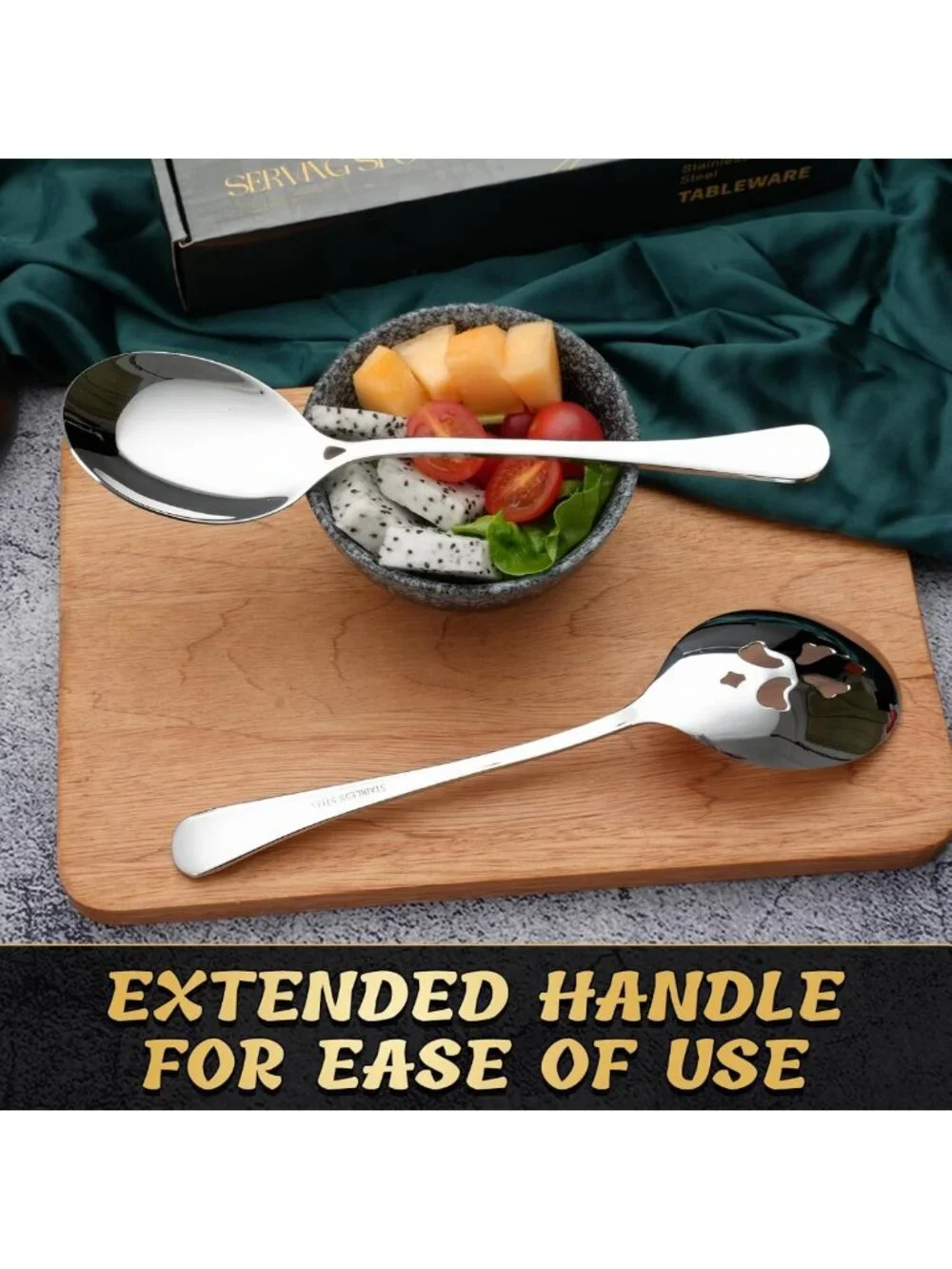 6-Piece Stainless Steel Serving Spoon Set - Large & Slotted, Dishwasher Safe